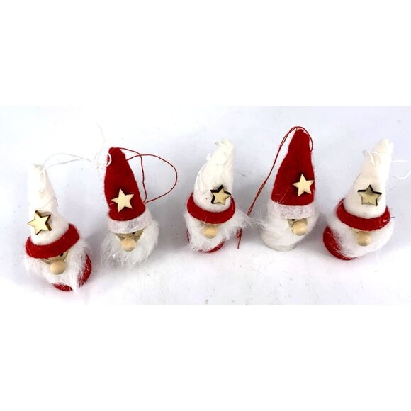 Gnome Santa Ornaments Lot of 5 Felt Wood 3.25" Hand Crafted - Picture 4 of 4